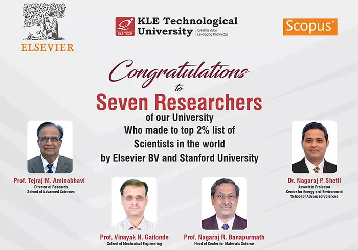 Seven researchers of KLE Tech in top 2% of Scientists in Stanford list